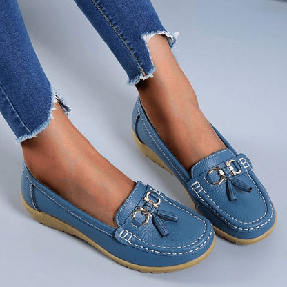 Mocassins orthopédiques pour femmes en cuir PU respirant – Mocassin noir élégant et confortable pour femmes