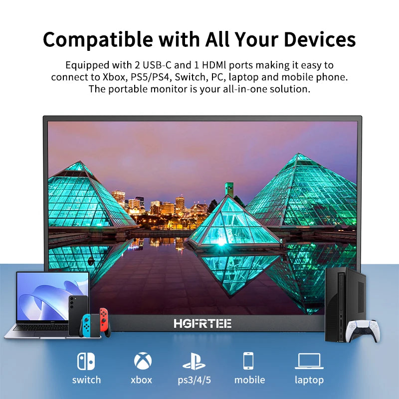 Écran portable IPS 14,1 pouces 1080P avec support intégré et haut-parleurs pour jeux et productivité