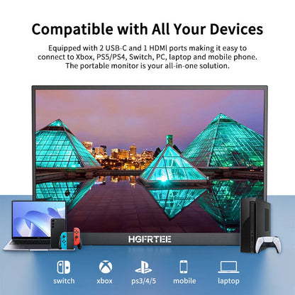 Écran portable IPS 14,1 pouces 1080P avec support intégré et haut-parleurs pour jeux et productivité