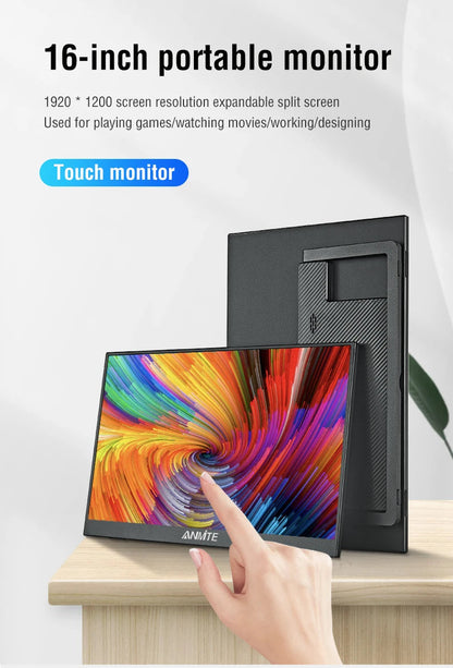Écran tactile portable 16 pouces 1920x1200 HDR10 avec haut-parleurs intégrés – Écran multipoint IPS 60 Hz