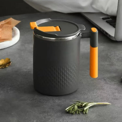 Tasse à café portative en acier inoxydable 450 ml avec poignée et couvercle – Conception étanche pour boissons chaudes ou froides