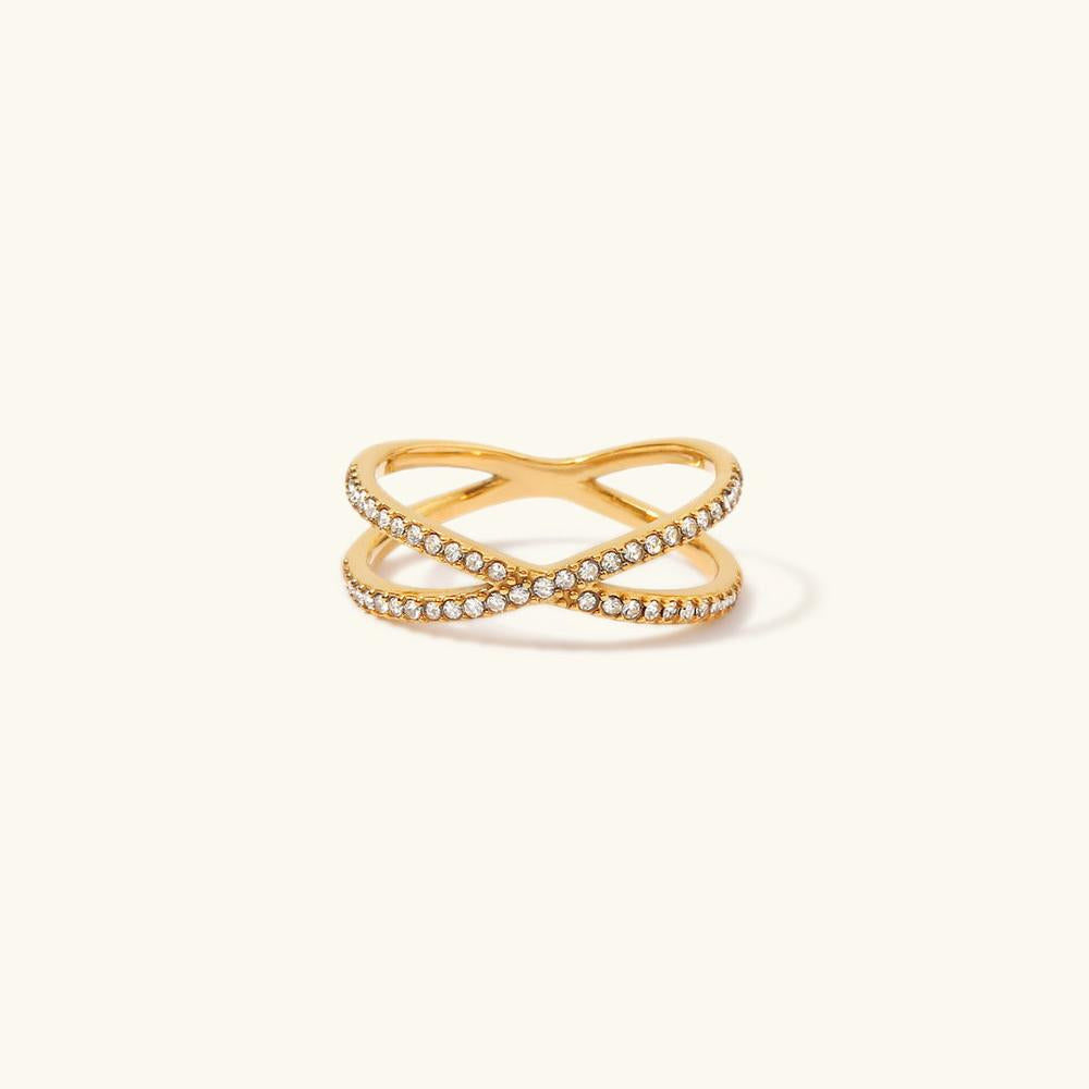 Bague en or pour femme avec diamants simulés croisés, taille unique