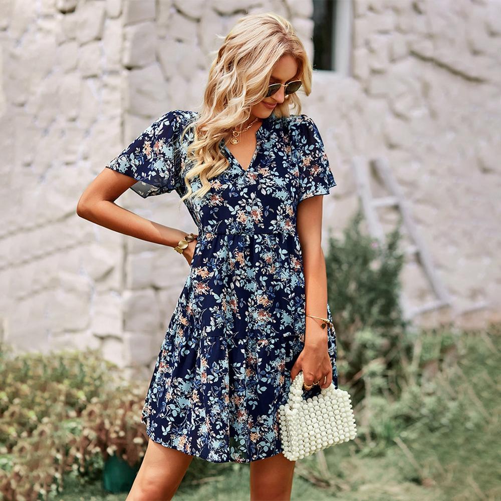 Robe courte romantique à fleurs pour femme en coton – Élégante, légère et confortable pour l'été
