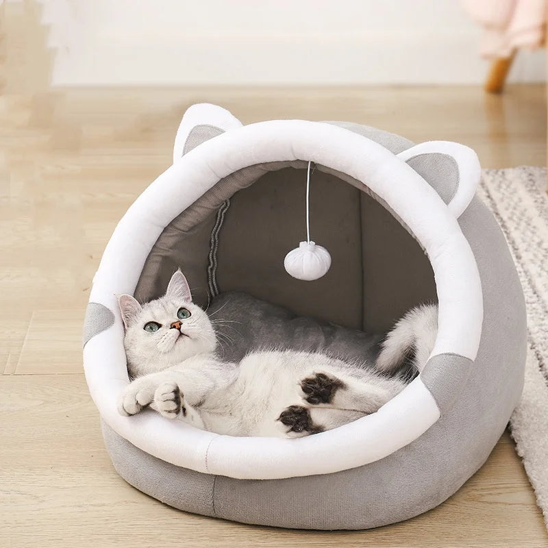Nid semi-fermé pour chat en tissu doux – Lit confortable pour chats de toutes tailles