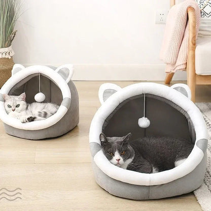 Nid semi-fermé pour chat en tissu doux – Lit confortable pour chats de toutes tailles