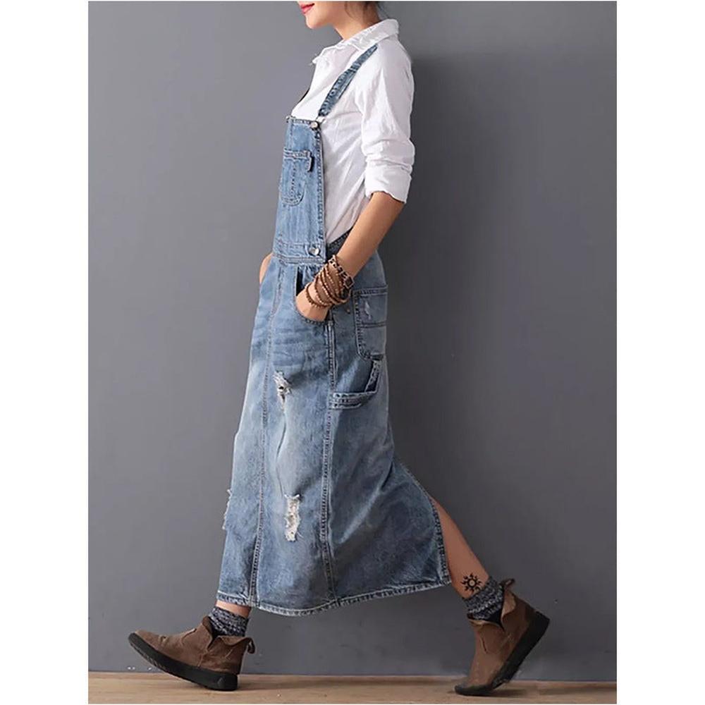 Robe longue en jean élégante pour femmes – Confort et style pour l'hiver, disponible en S, M, L, XL