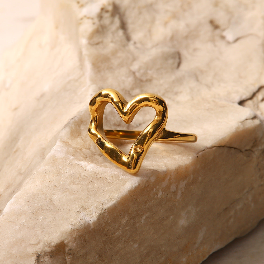 Bague Cœur pour Femme Or 18 Carats Taille Unique Acier Inoxydable