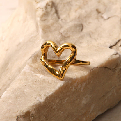 Bague Cœur pour Femme Or 18 Carats Taille Unique Acier Inoxydable