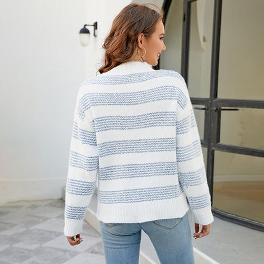 Pull tricoté rayé doux pour femme – Style décontracté, coupe ample, mélange acrylique et polyester, idéal pour les saisons fraîches