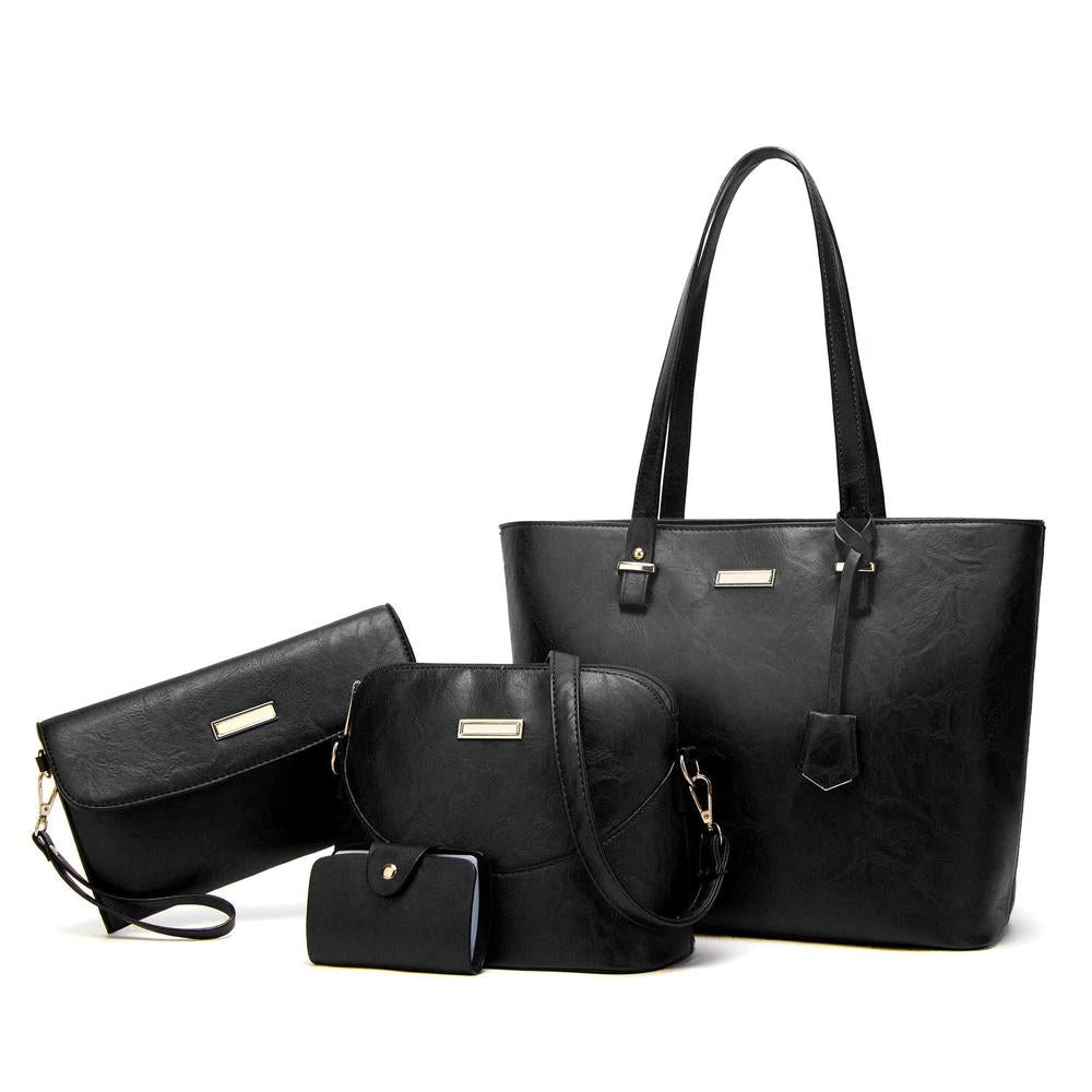 Sac à main élégant pour femme en cuir synthétique, sac d'épaule pratique pour mère et enfant – Quatre pièces, idéal pour les sorties quotidiennes