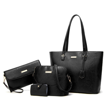 Sac à main élégant pour femme en cuir synthétique, sac d'épaule pratique pour mère et enfant – Quatre pièces, idéal pour les sorties quotidiennes