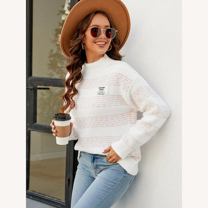 Pull tricoté rayé doux pour femme – Style décontracté, coupe ample, mélange acrylique et polyester, idéal pour les saisons fraîches
