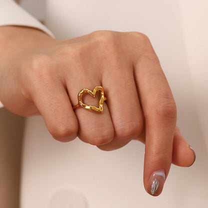 Bague Cœur pour Femme Or 18 Carats Taille Unique Acier Inoxydable