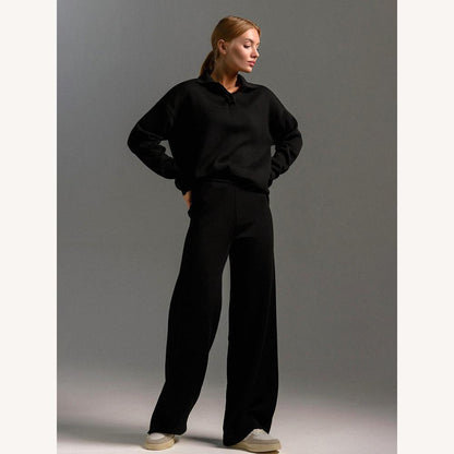 Variant image for Ensemble Lounge Tricoté en Acrylique avec Pull Col Polo Oversize et Pantalon Ample – Confort et Élégance pour Femme-2