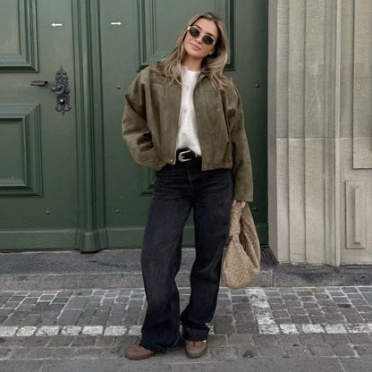 Ola Womens Jacket | Velvet, Boxy Fit, Turn-Down Collar