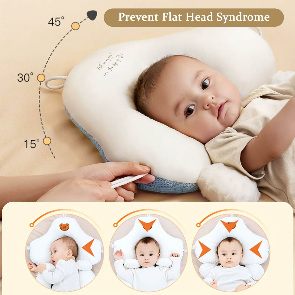 Baby Pillow in Organic Cotton with Adjustable U-Shaped Neck Support – Comfort and Safety for Infants up to 24 Months