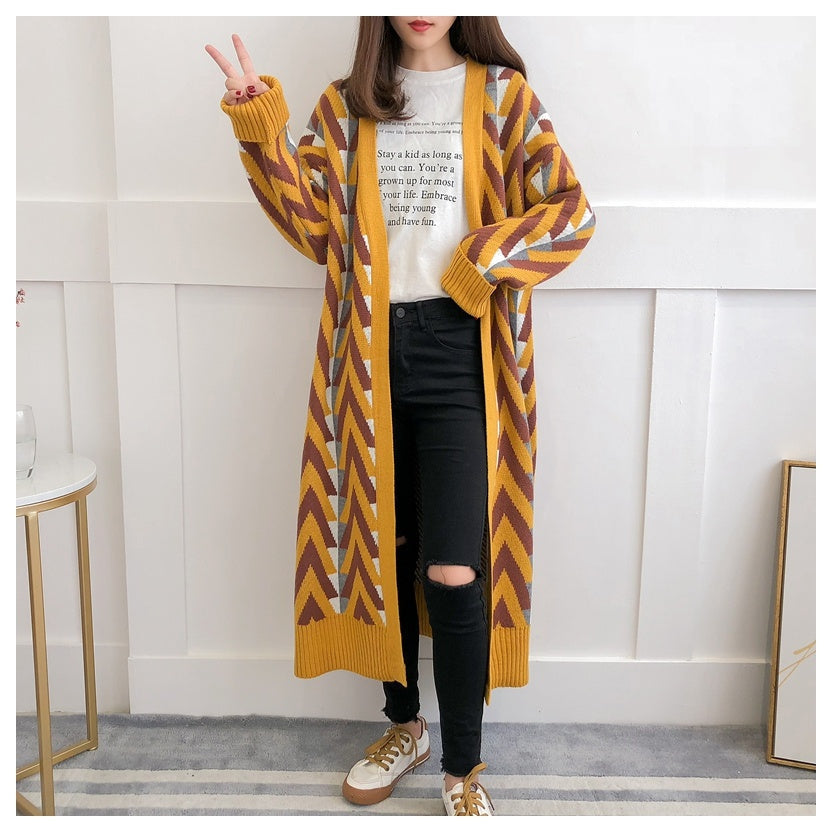 Oriana Cardigan | Longline Chevron Knit