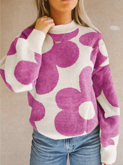 Oriana Women's Sweater | Cropped Viscose Knit, Oversized Floral Design