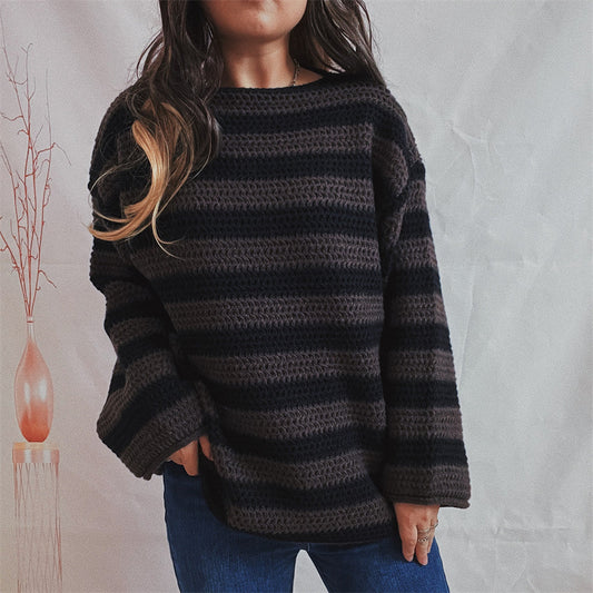 Oriana Women's Sweater | Oversized Off-Shoulder, Chunky Striped Knit