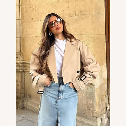 Manteau trench élégant pour femme en mélange de polyester et coton – Design chic et moderne avec ceinture tendance