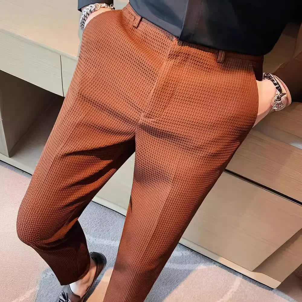 Pantalon à Carreaux pour Hommes en Tissu Respirant – Coupe Droite Élégante pour le Bureau et les Sorties