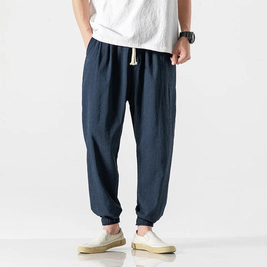 Casual Harem Pants in Linen and Cotton for Men – Lightweight, Loose and Comfortable, Elastic Waistband