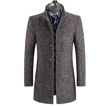 Manteau en laine isolante pour homme avec col montant et poches – Coupe ajustée mi-cuisse, chaud et élégant