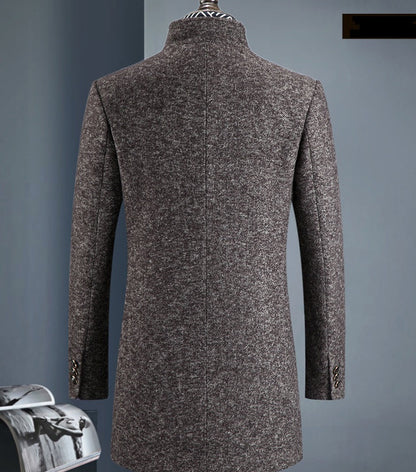 Manteau en laine isolante pour homme avec col montant et poches – Coupe ajustée mi-cuisse, chaud et élégant