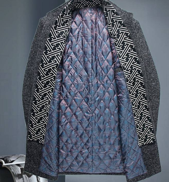 Manteau en laine isolante pour homme avec col montant et poches – Coupe ajustée mi-cuisse, chaud et élégant