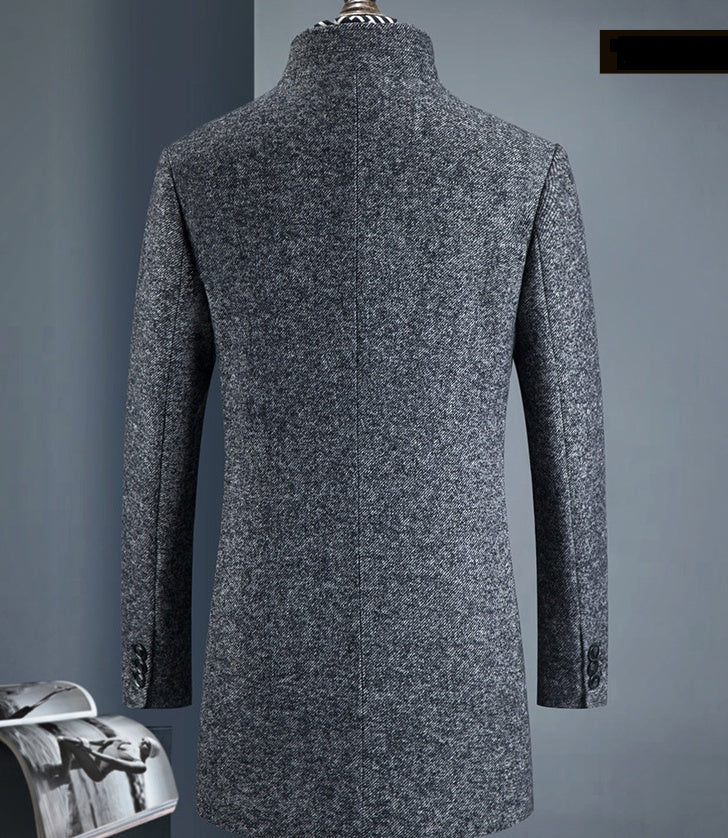 Manteau en laine isolante pour homme avec col montant et poches – Coupe ajustée mi-cuisse, chaud et élégant