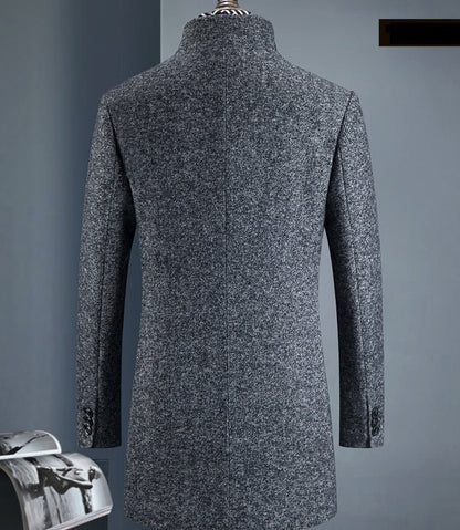 Manteau en laine isolante pour homme avec col montant et poches – Coupe ajustée mi-cuisse, chaud et élégant