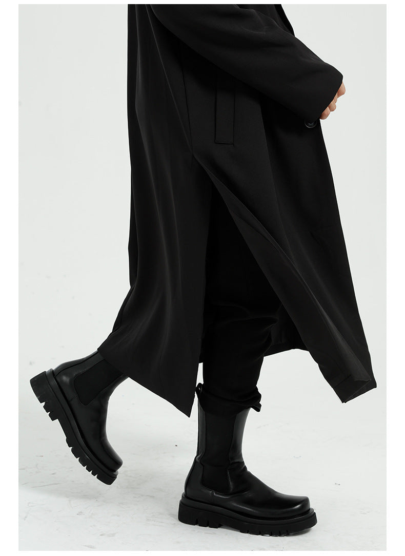 Casual Long Overcoat in Polyester for Men – Ideal for Spring and Autumn