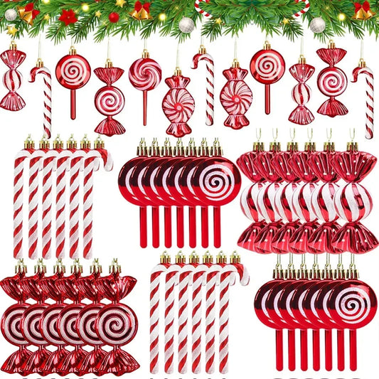 Christmas Candy Cane Pendant – Hanging Decorations for Christmas Tree, Set of 6 to 24 Pieces