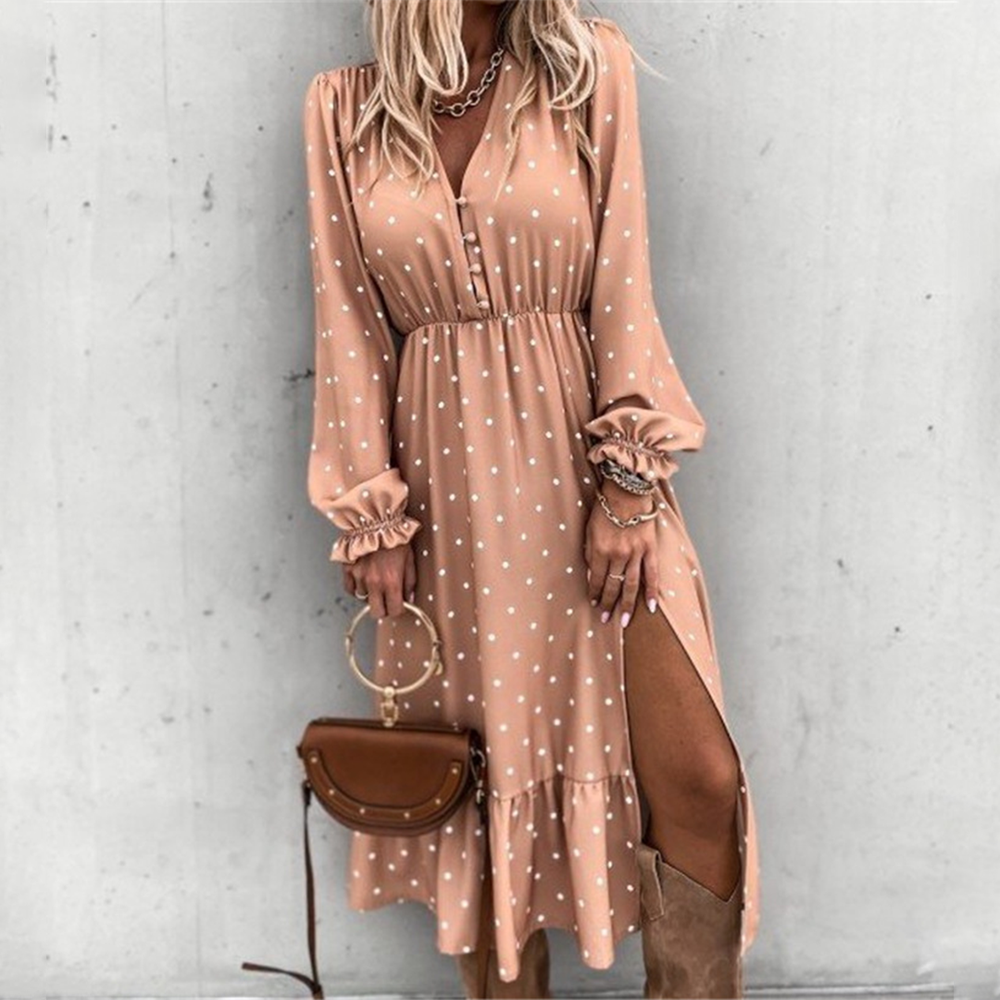 Robe longue de soirée pour femme avec encolure en V et fente – Élégante et fluide pour le dîner et les occasions spéciales