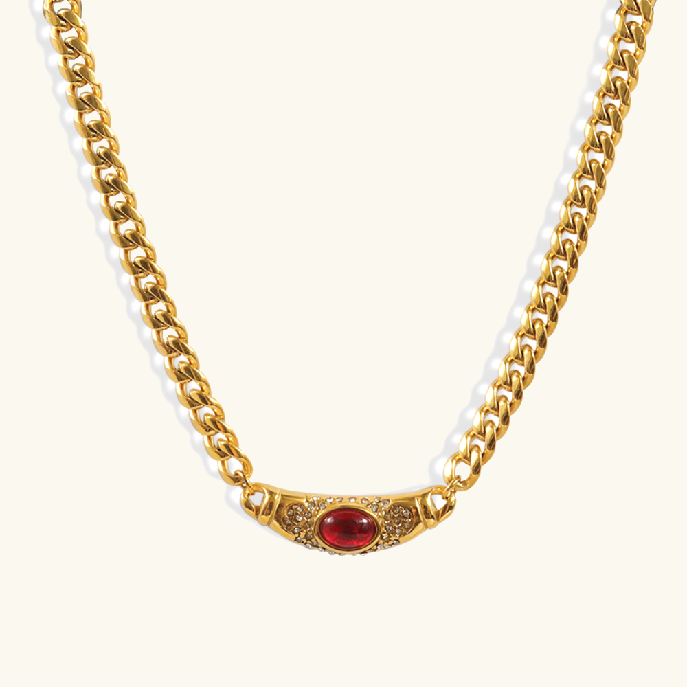 Collier pour femme Pendentif en or 18 carats Pierre précieuse reconstituée Élégant