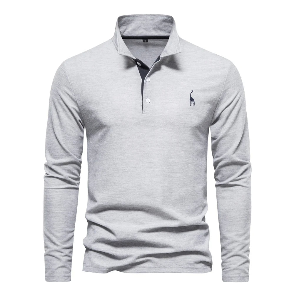 Classic Long Sleeve Polo for Men in Cotton Blend – Casual Italian Collar