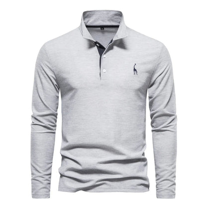 Classic Long Sleeve Polo for Men in Cotton Blend – Casual Italian Collar