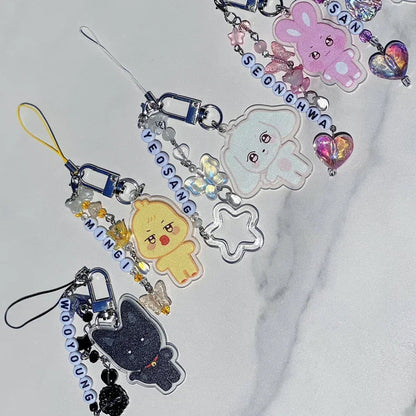 Porte-clés à perles avec breloques dessin animé – Accessoire léger pour téléphone et sac