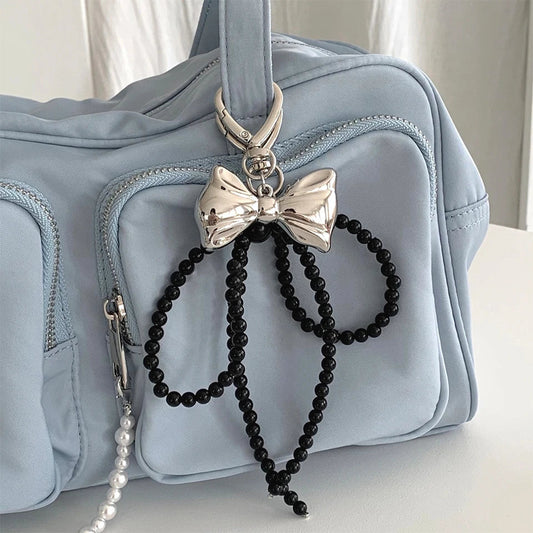 Beaded Keychain with Polished Metal Knot – Chic Accessory for Handbag and Keys