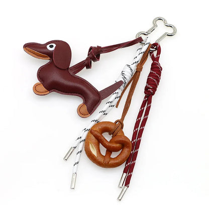 Porte-clés en cuir synthétique avec pendentif teckel et balle de base-ball – Accessoire décoratif pour sac et clés