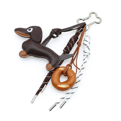 Porte-clés en cuir synthétique avec pendentif teckel et balle de base-ball – Accessoire décoratif pour sac et clés