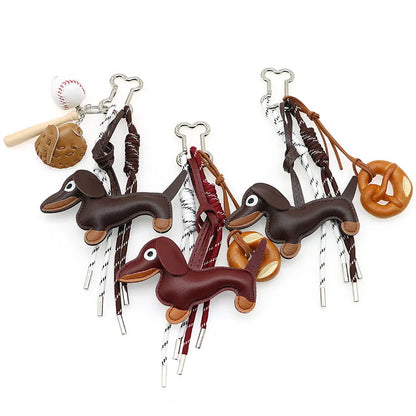 Porte-clés en cuir synthétique avec pendentif teckel et balle de base-ball – Accessoire décoratif pour sac et clés