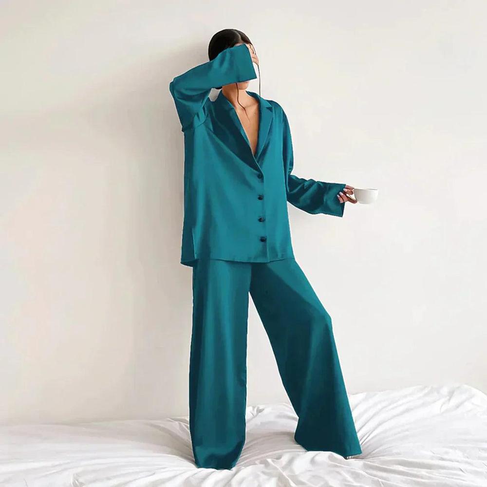 Variant image for Ensemble Lounge en Satin pour Femme – Chemise Ample et Pantalon Large Confortable et Élégant-41