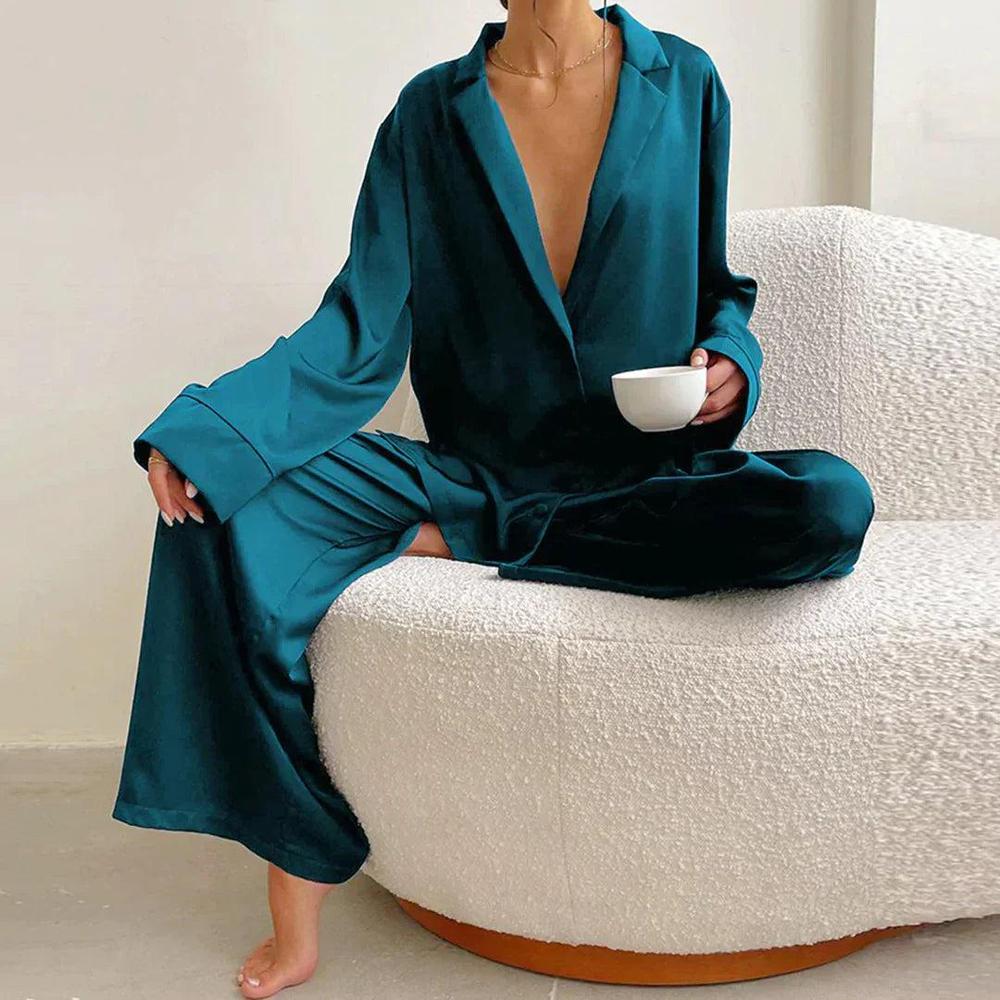 Variant image for Ensemble Lounge en Satin pour Femme – Chemise Ample et Pantalon Large Confortable et Élégant-17