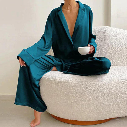 Variant image for Ensemble Lounge en Satin pour Femme – Chemise Ample et Pantalon Large Confortable et Élégant-17