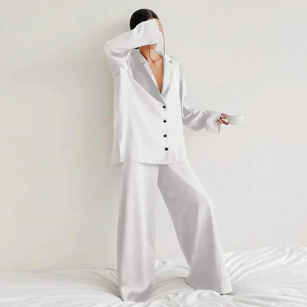 Variant image for Ensemble Lounge en Satin pour Femme – Chemise Ample et Pantalon Large Confortable et Élégant-37