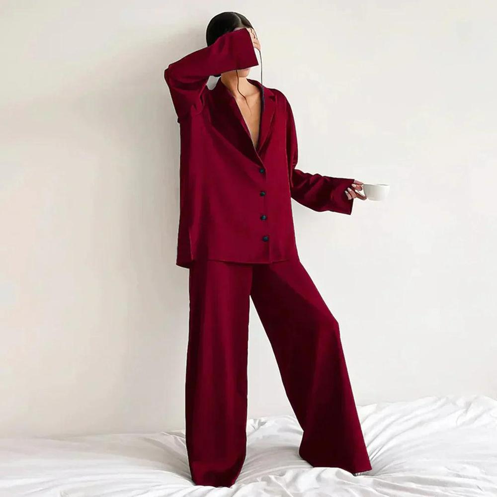 Variant image for Ensemble Lounge en Satin pour Femme – Chemise Ample et Pantalon Large Confortable et Élégant-33