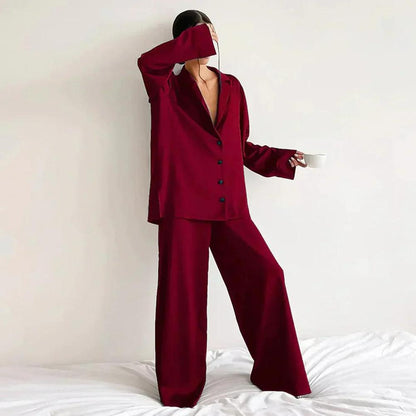 Variant image for Ensemble Lounge en Satin pour Femme – Chemise Ample et Pantalon Large Confortable et Élégant-33
