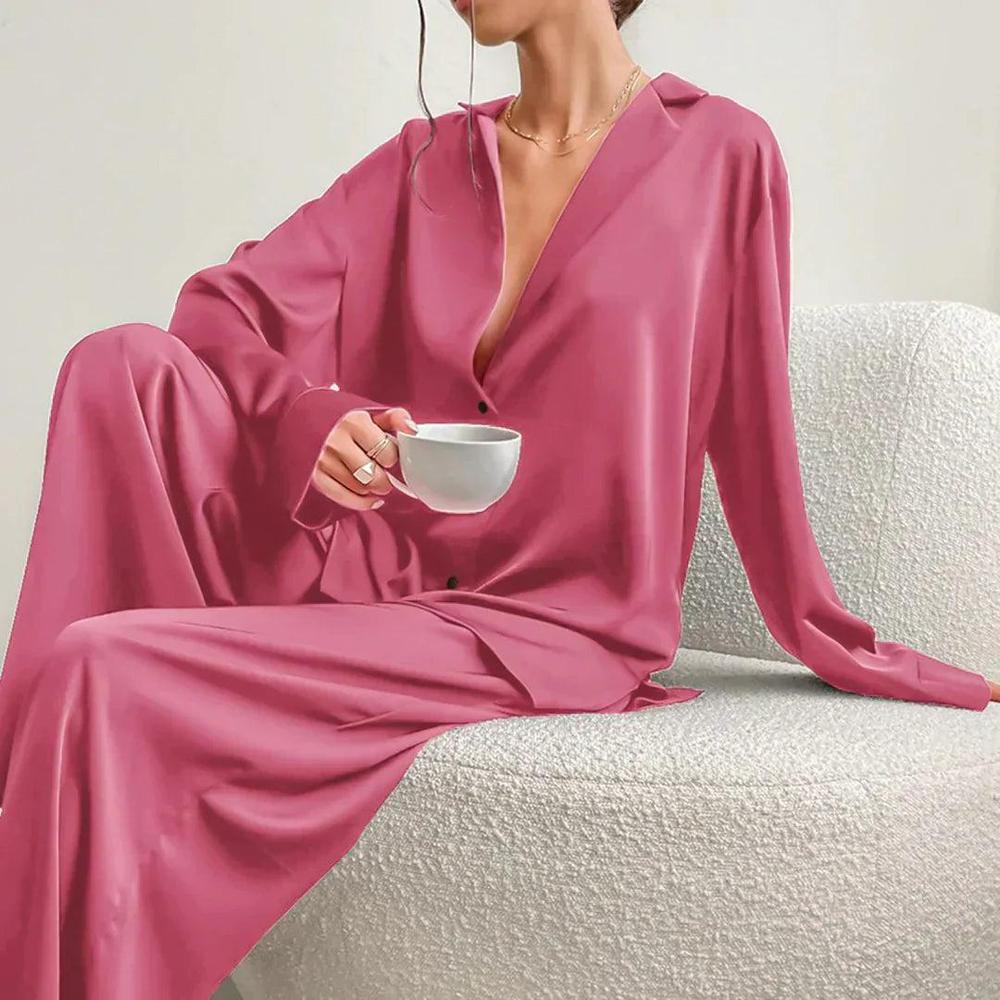 Variant image for Ensemble Lounge en Satin pour Femme – Chemise Ample et Pantalon Large Confortable et Élégant-25