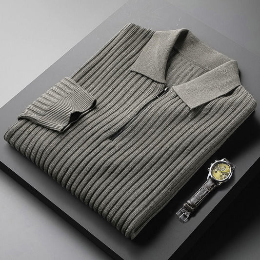 Slim Fit Men's Pullover with Half-Zip Polo Collar in Ribbed Knit